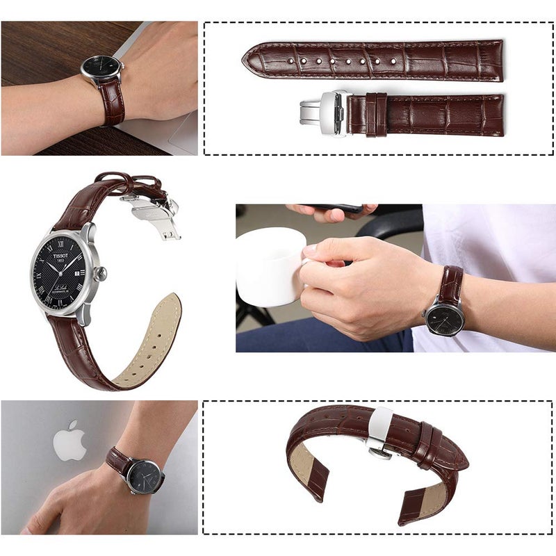 iStrap Leather Watch Band -Alligator Grain Embossed Pattern Calfskin Replacement Strap-Stainless Steel Deployment Buckle with Push Buttons-Bracelet for Men Women-18mm 19mm 20mm 21mm 22mm 24mm - Image 5